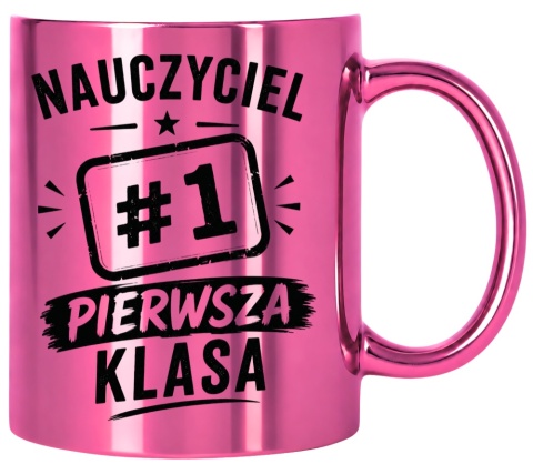 Kubek różowy z nadrukiem prezent Dzień Nauczyciela koniec Roku Szkolnego