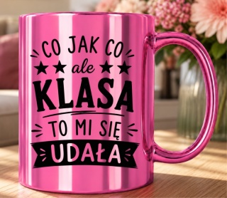 Kubek różowy z nadrukiem prezent Dzień Nauczyciela koniec Roku Szkolnego