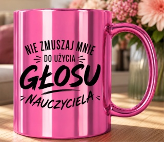Kubek różowy z nadrukiem prezent Dzień Nauczyciela koniec Roku Szkolnego