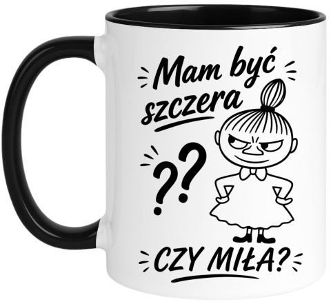 Kubek z nadrukiem śmieszny prezent - Mam być szczera czy miła?