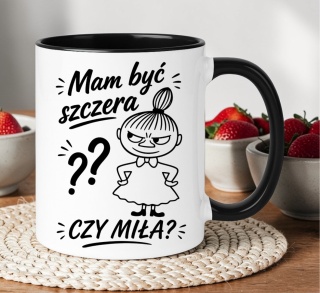 Kubek z nadrukiem śmieszny prezent - Mam być szczera czy miła?