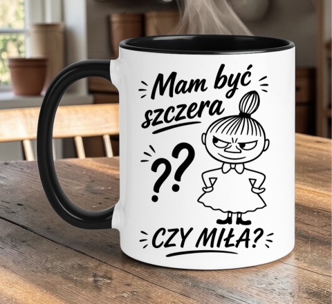 Kubek z nadrukiem śmieszny prezent - Mam być szczera czy miła?