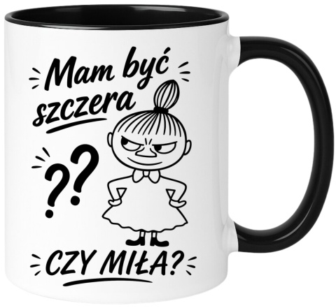 Kubek z nadrukiem śmieszny prezent - Mam być szczera czy miła?