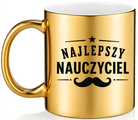 Kubek złoty z nadrukiem prezent Dzień Nauczyciela koniec Roku Szkolnego