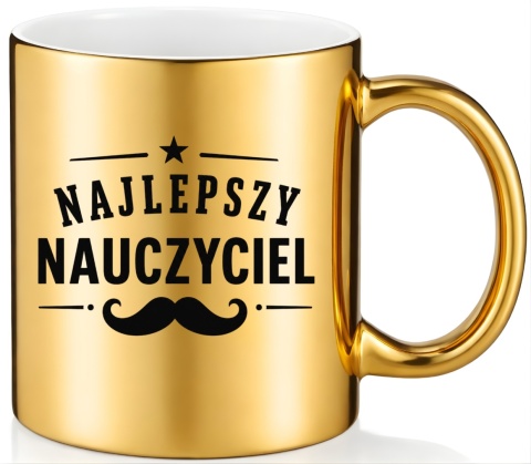 Kubek złoty z nadrukiem prezent Dzień Nauczyciela koniec Roku Szkolnego