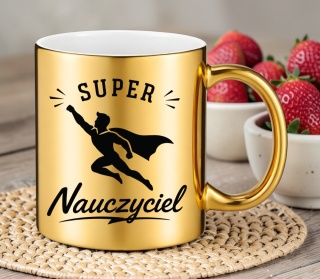 Kubek złoty z nadrukiem prezent Dzień Nauczyciela koniec Roku Szkolnego