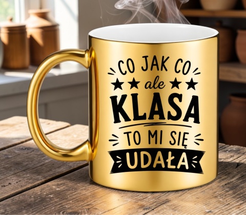 Kubek złoty z nadrukiem prezent Dzień Nauczyciela koniec Roku Szkolnego
