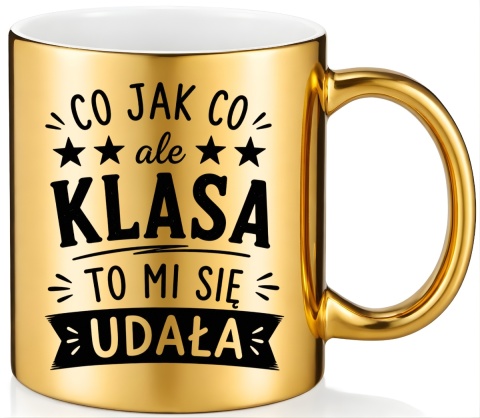 Kubek złoty z nadrukiem prezent Dzień Nauczyciela koniec Roku Szkolnego