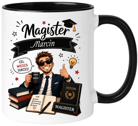 Kubek prezent Pan MAGISTER nadruk z imieniem upominek zakończenie studiów