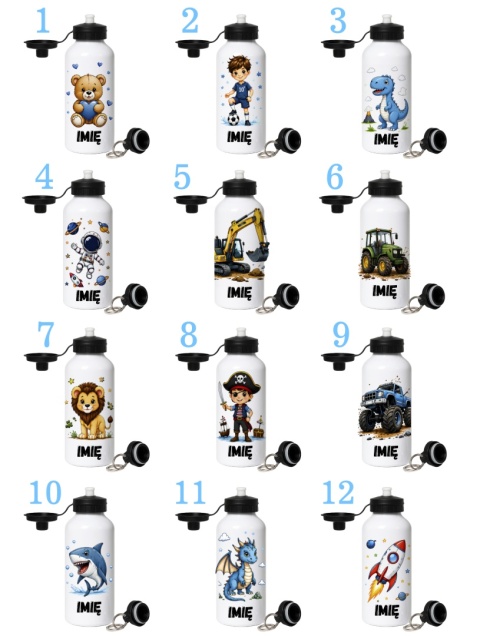 Bidon butelka na wodę nadruk z imieniem Chłopca Dziewczynki różne wzory